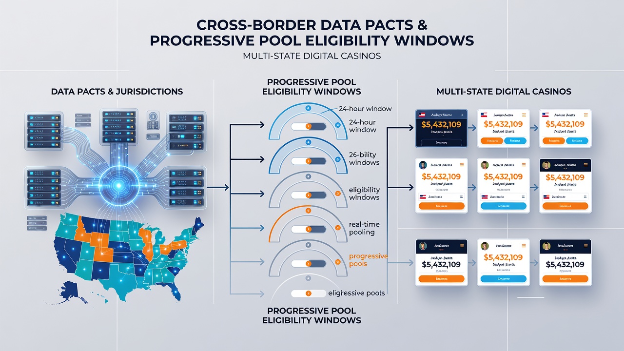 Analytics dashboard displaying progressive jackpot pool synchronization across multiple states