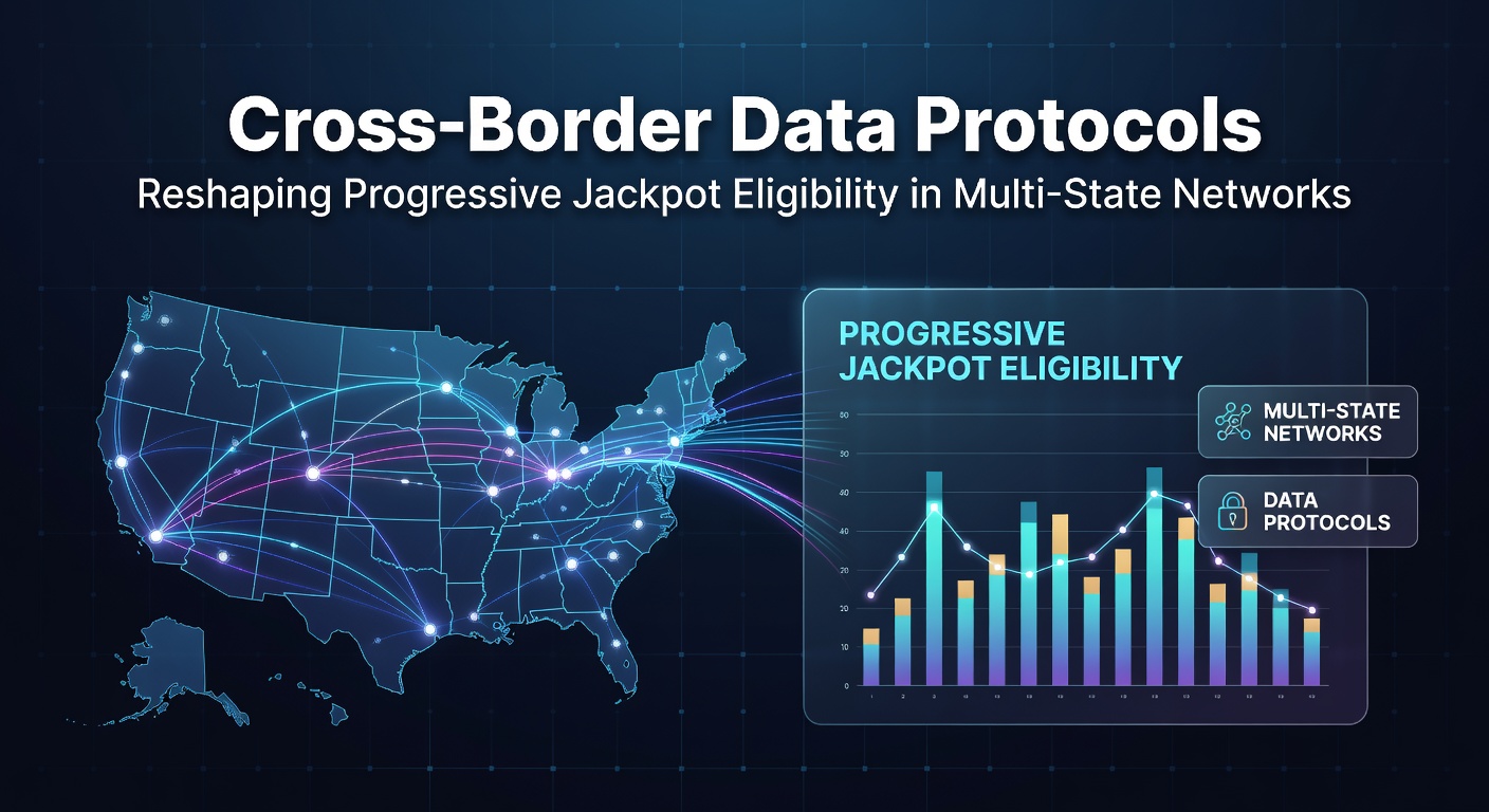 Network diagram showing data flows between casino operators across multiple states for progressive jackpot synchronization