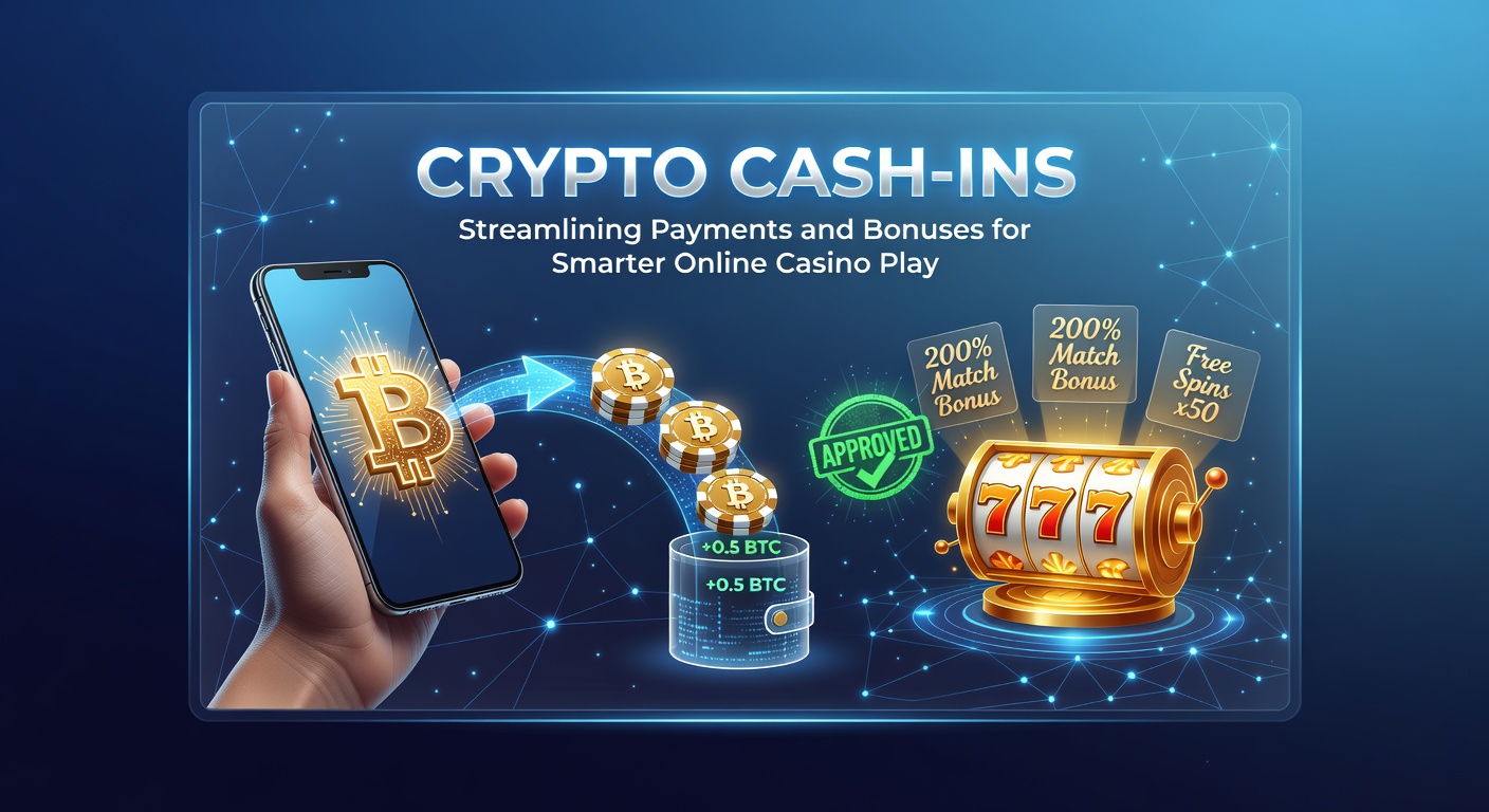 Vibrant digital illustration of cryptocurrency coins flowing into an online casino interface, highlighting seamless deposits and bonus activations