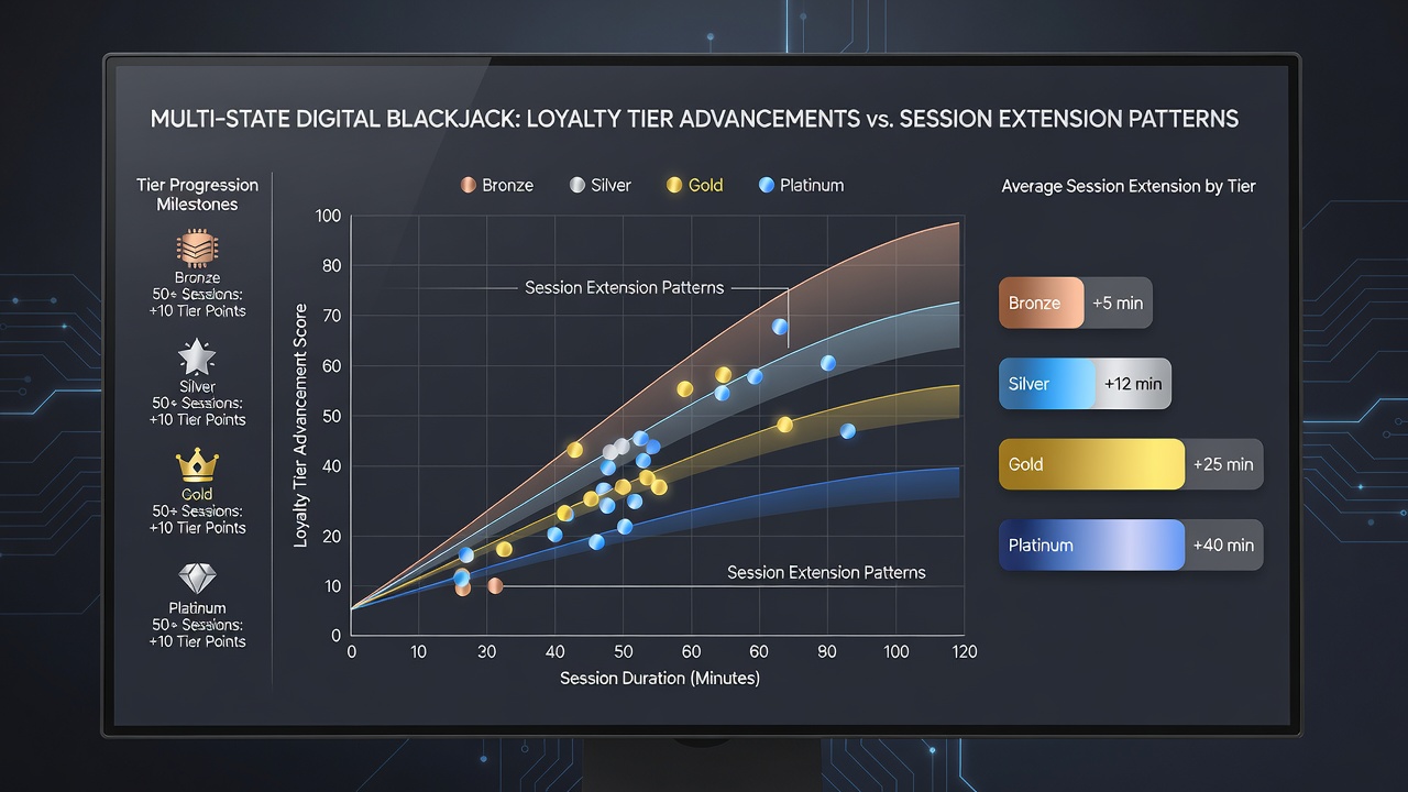 Charts displaying session extension patterns correlated with loyalty tier levels across different states
