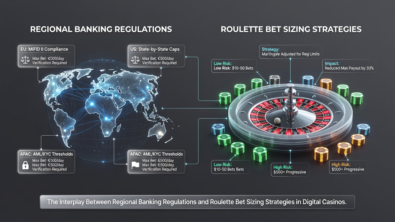 Roulette wheel close-up with overlaid transaction flow diagrams representing regulatory constraints